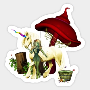 Unicorn in a mushroom forest Sticker